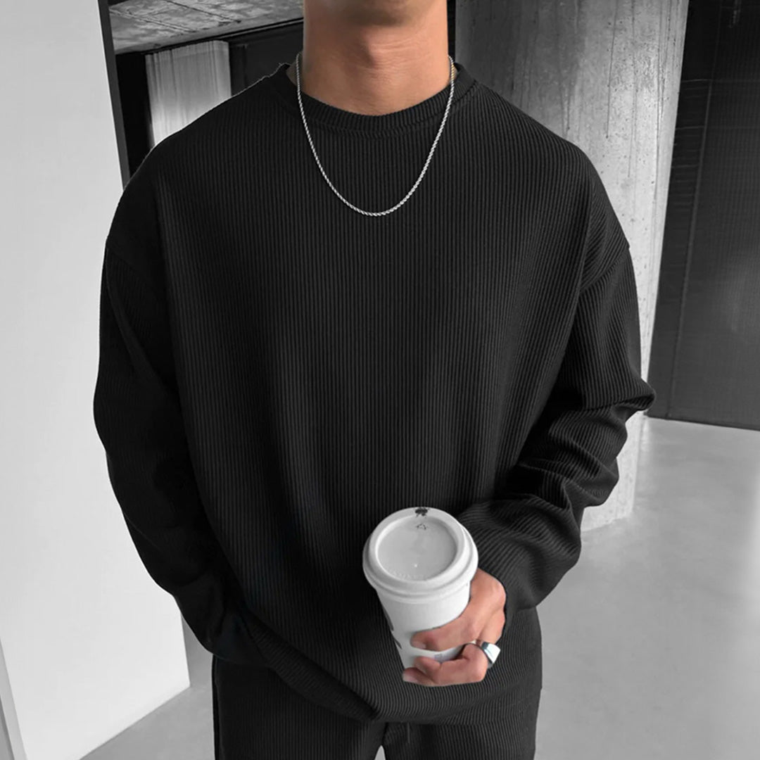 RIBBED FULL SLEEVES T-SHIRT - BLACK