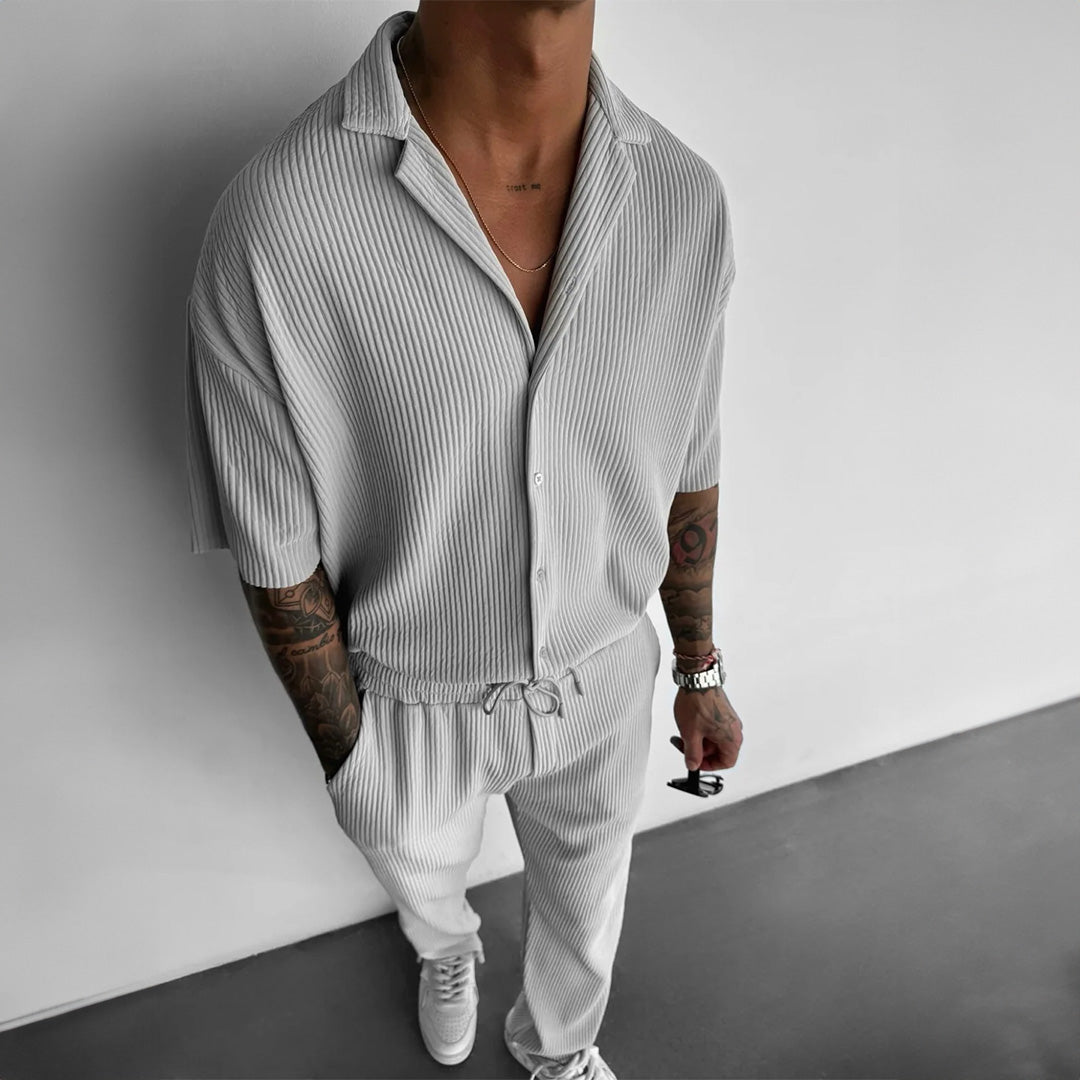 Collar Shirt & Trouser Set -Light Gray
