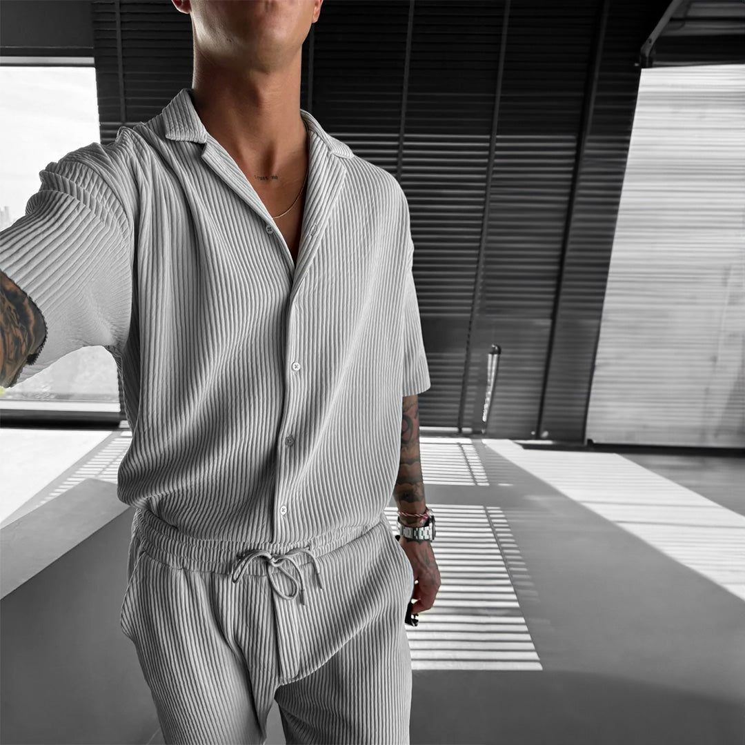 Collar Shirt & Trouser Set -Light Gray