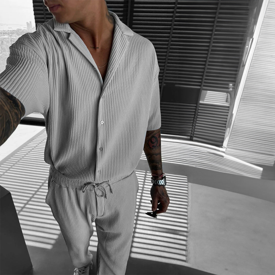 Collar Shirt & Trouser Set -Light Gray