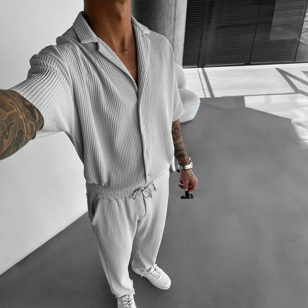 Collar Shirt & Trouser Set -Light Gray