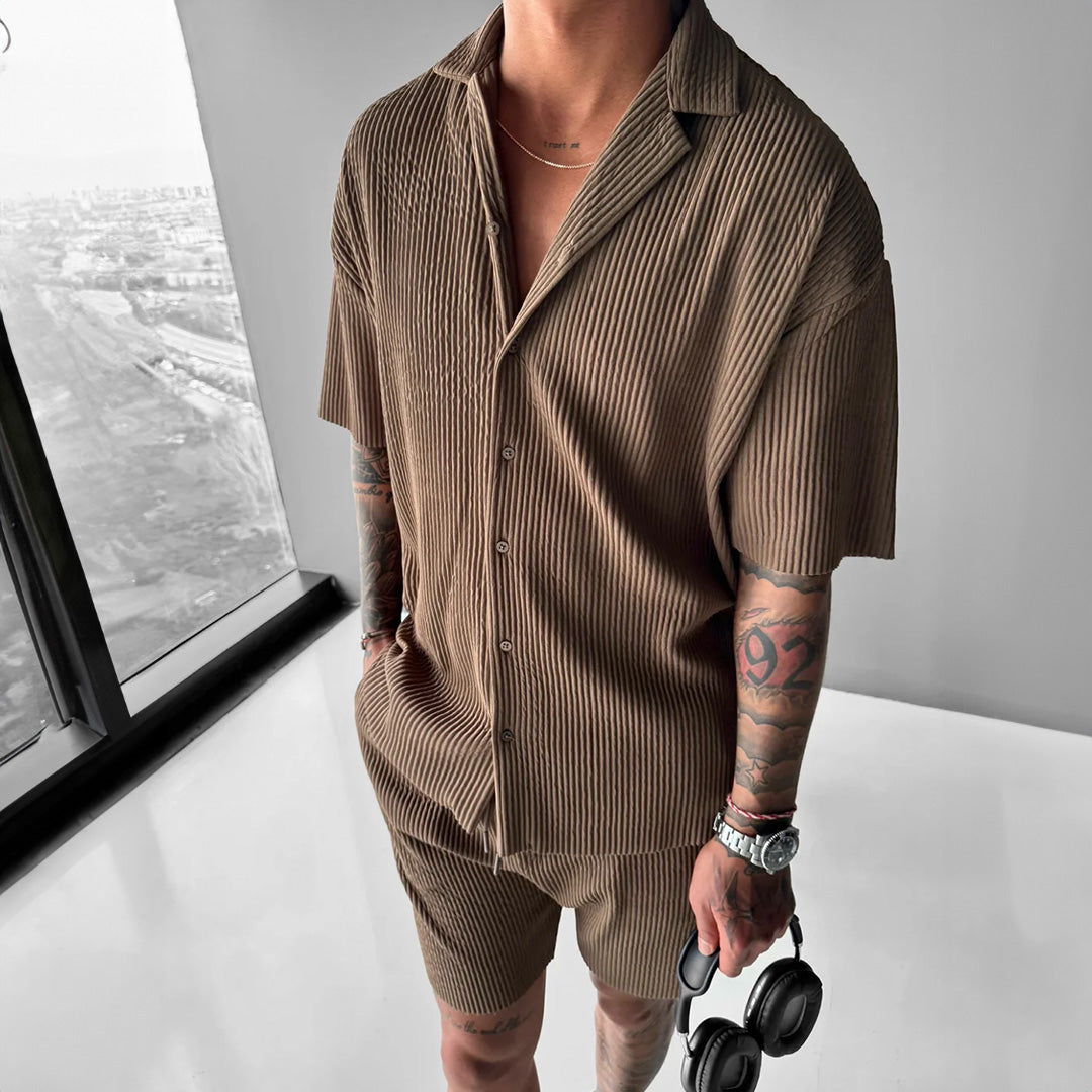 Collar Shirt & Short Set - Brown