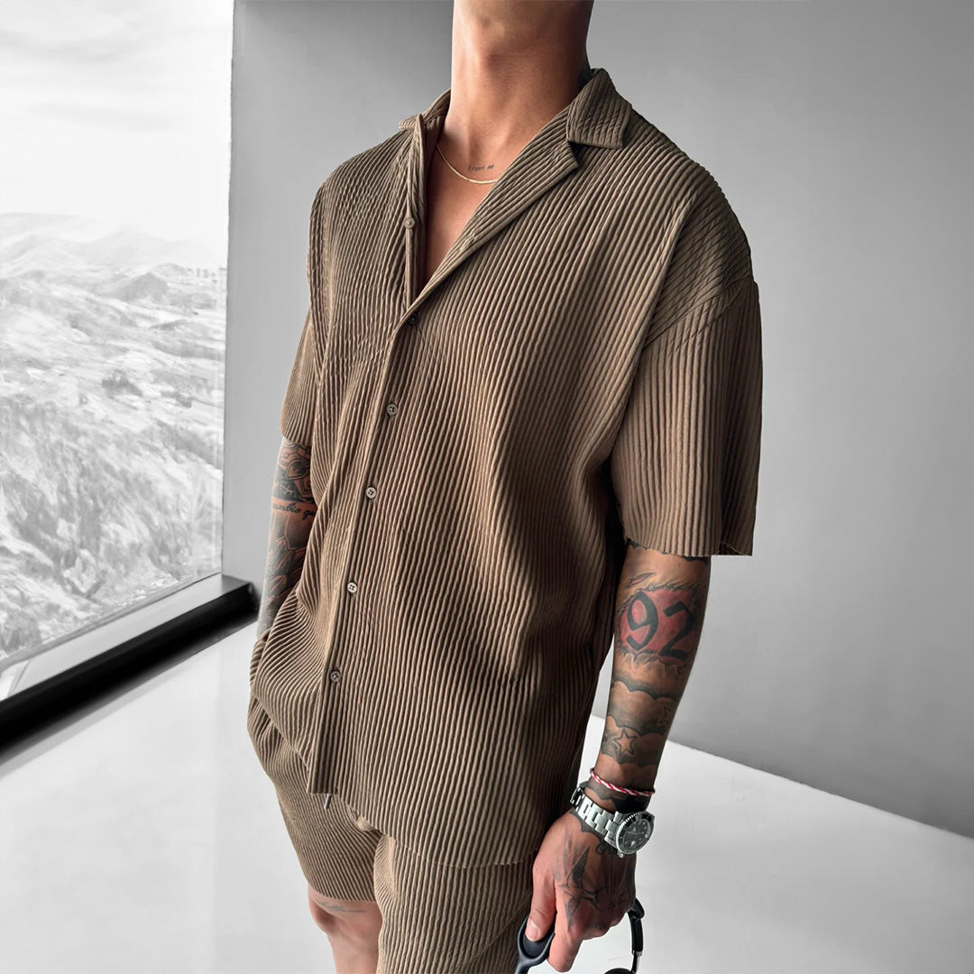 Collar Shirt & Short Set - Brown