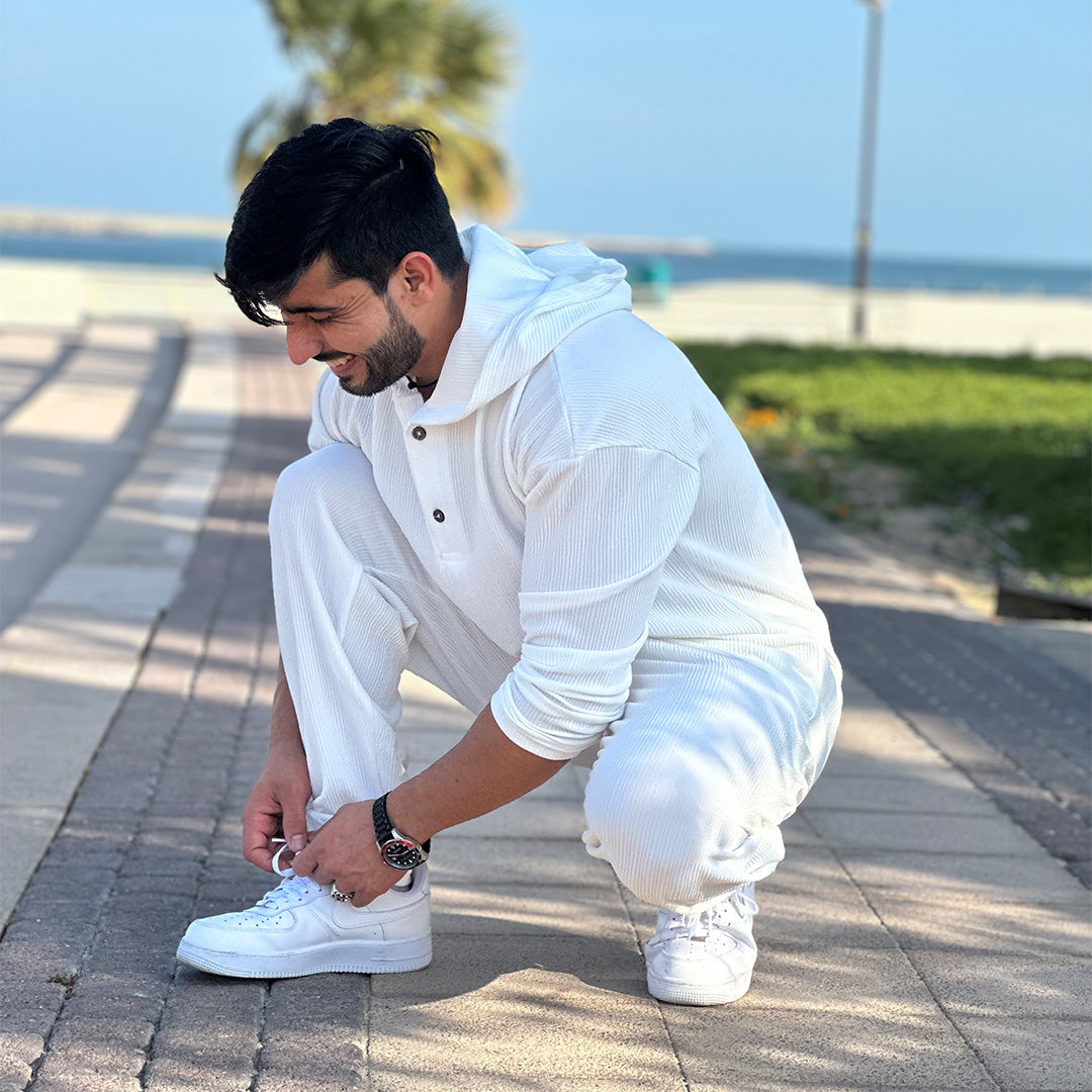 HoodieShirt & Trouser Set - White
