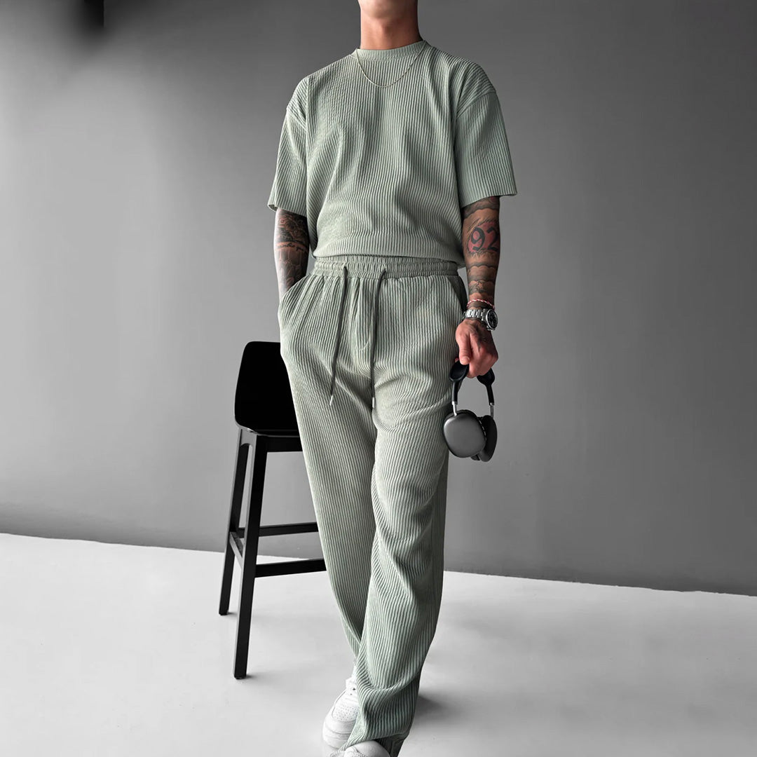 O Neck T-Shirt & Trouser Set - Tea green