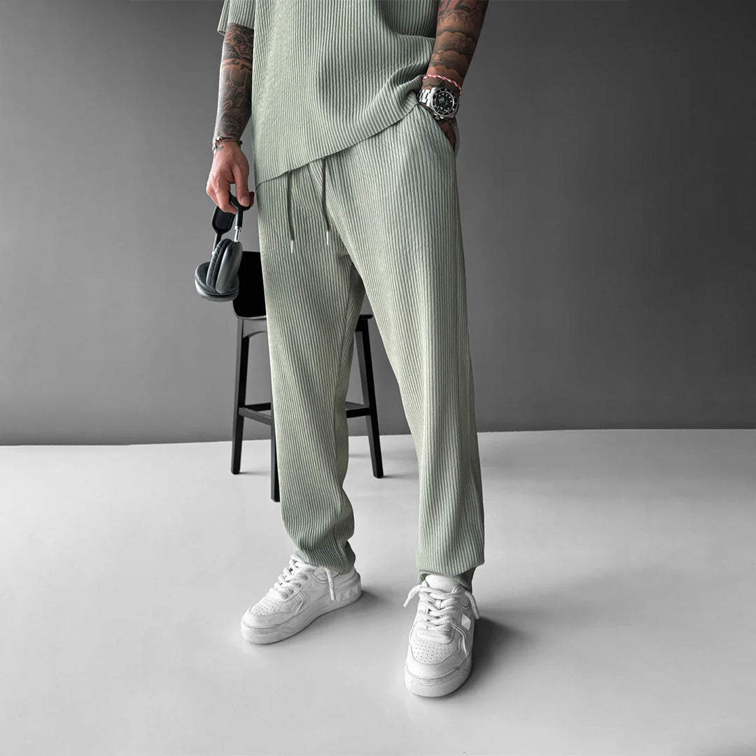 O Neck T-Shirt & Trouser Set - Tea green