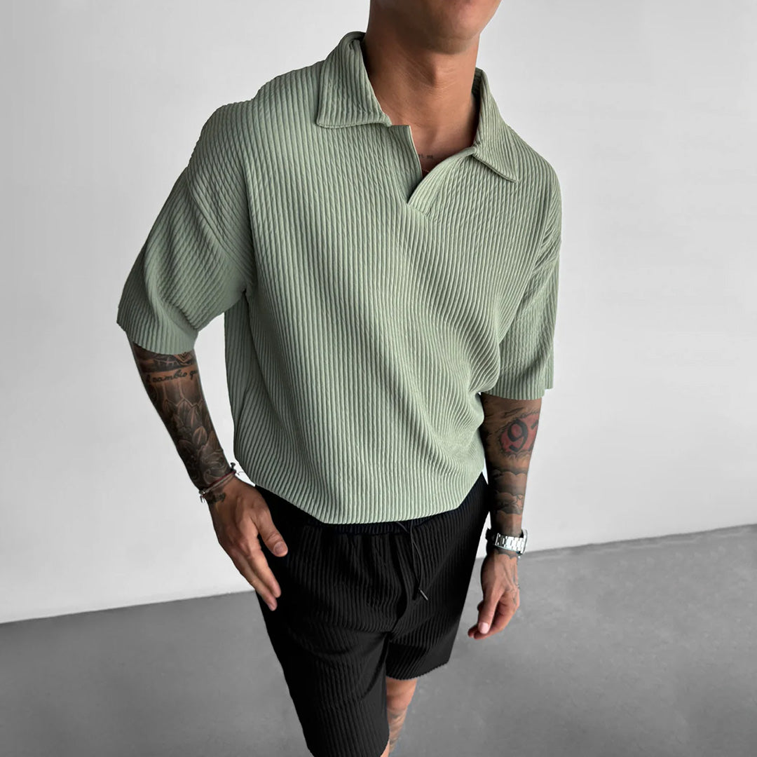 RIBBED POLO T-SHIRT - TEA GREEN