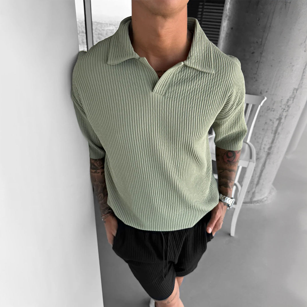 RIBBED POLO T-SHIRT - TEA GREEN