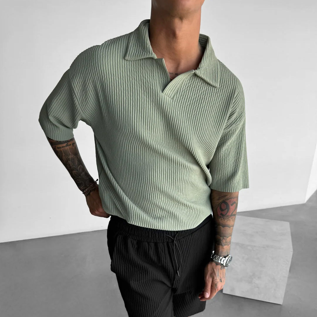 RIBBED POLO T-SHIRT - TEA GREEN