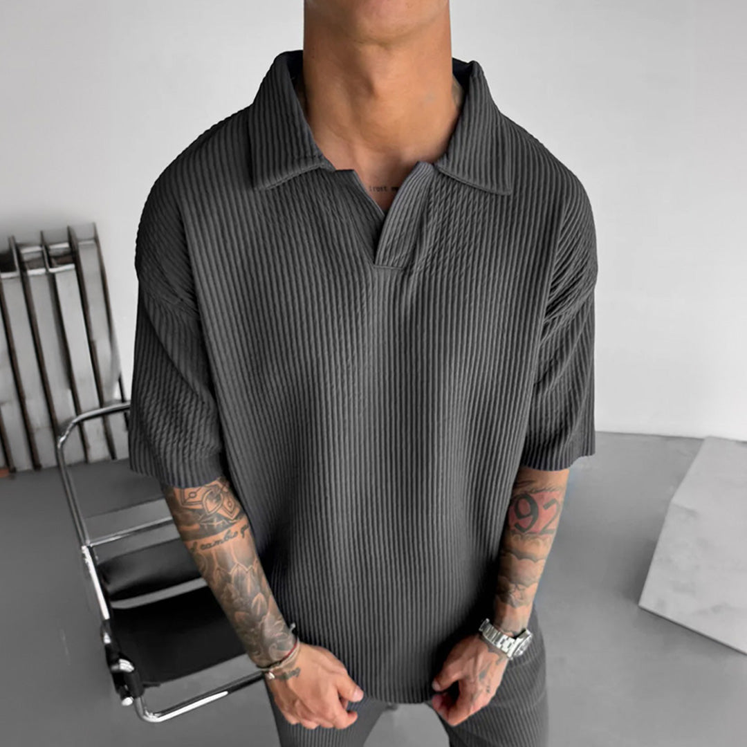RIBBED POLO T-SHIRT - ANTHRACITE GRAY