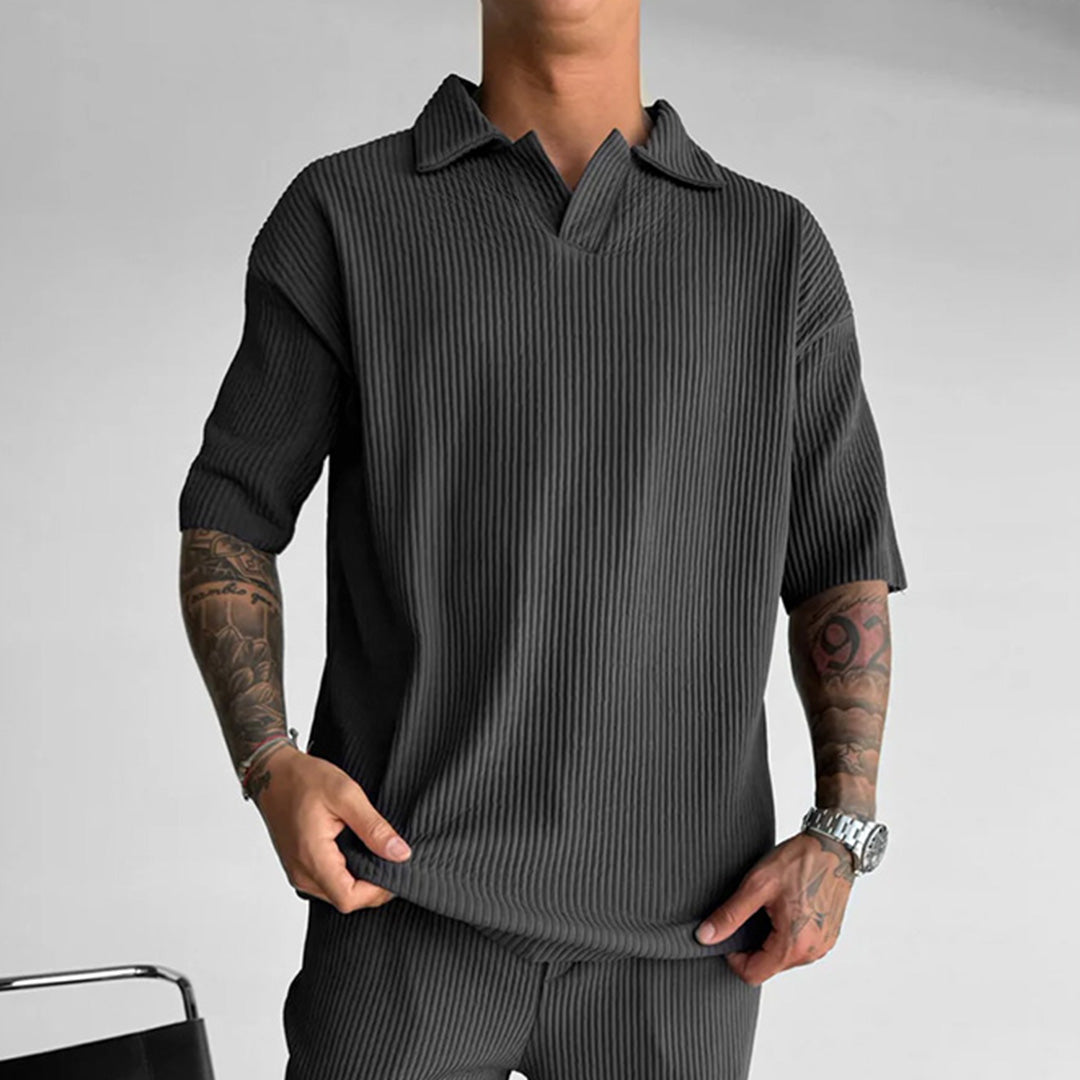 RIBBED POLO T-SHIRT - ANTHRACITE GRAY
