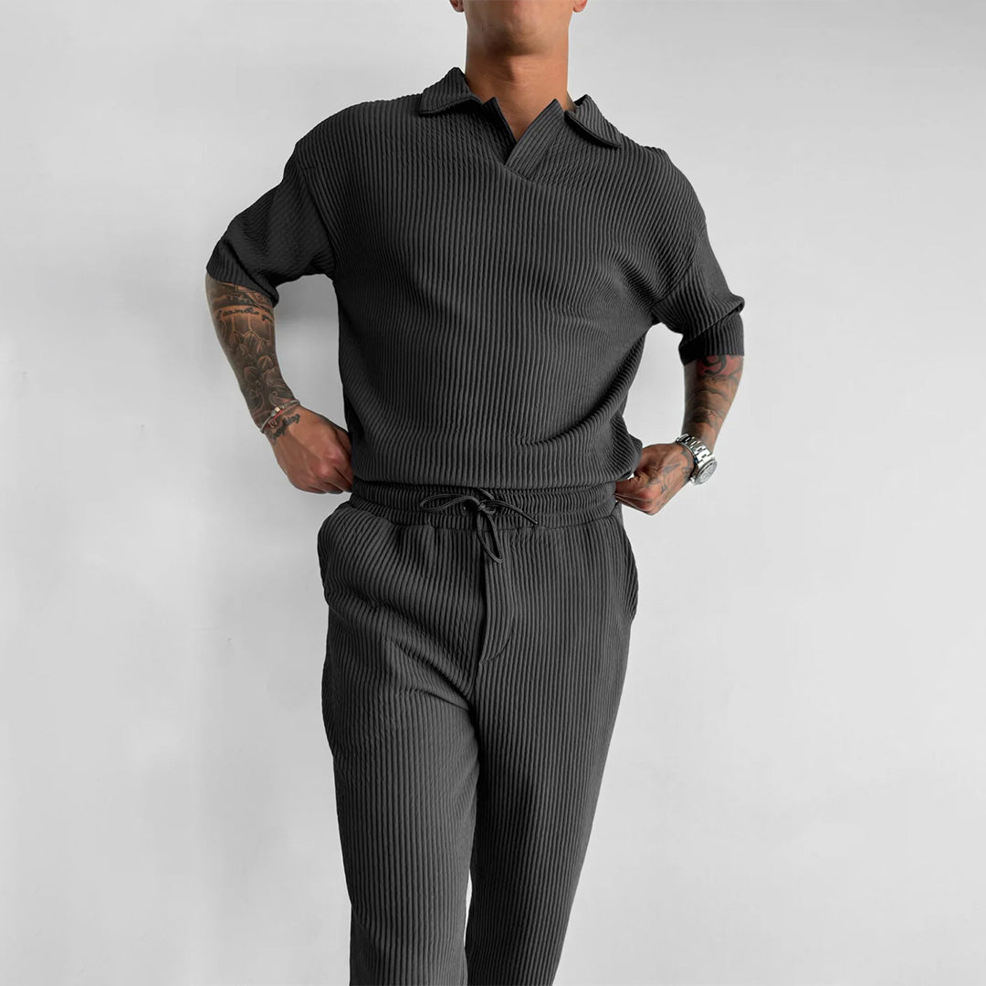 Polo T-Shirt & Trouser Cord Set - Anthracite Gray
