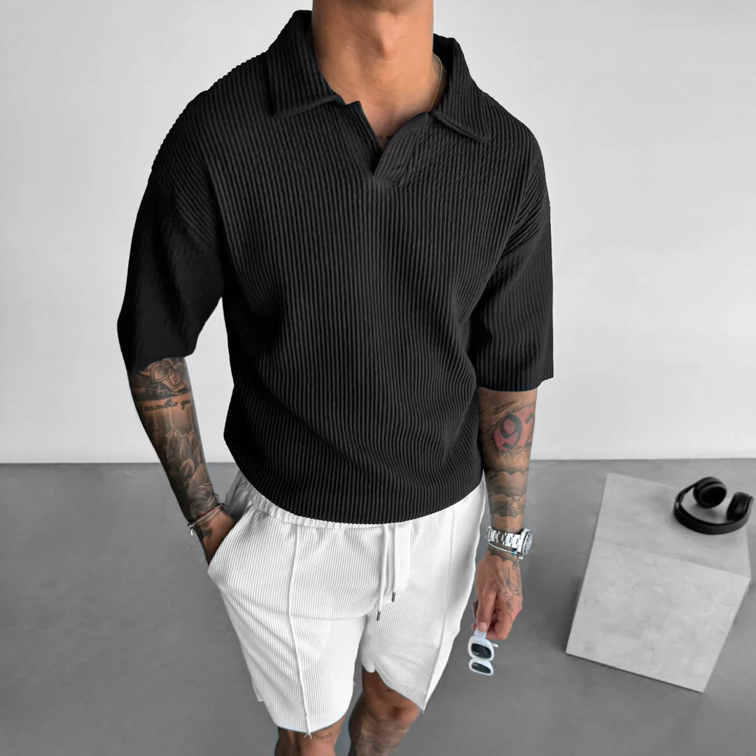 RIBBED POLO T-SHIRT - BLACK
