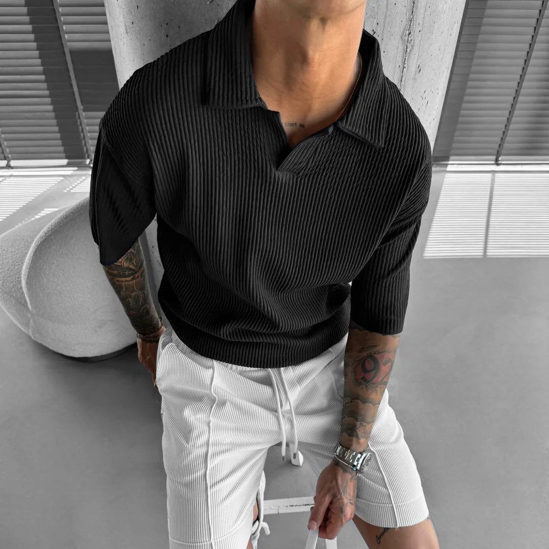 RIBBED POLO T-SHIRT - BLACK