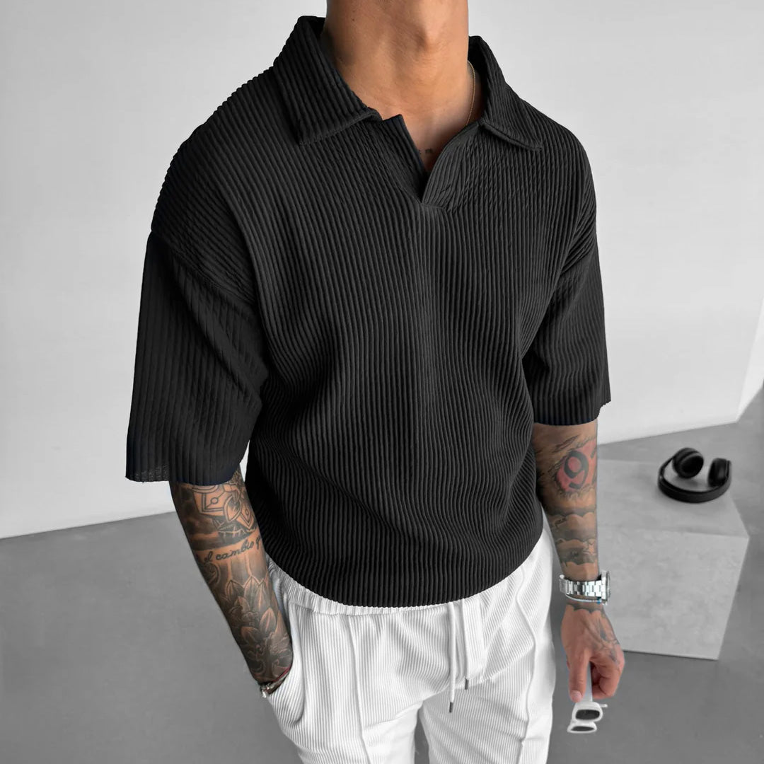 RIBBED POLO T-SHIRT - BLACK