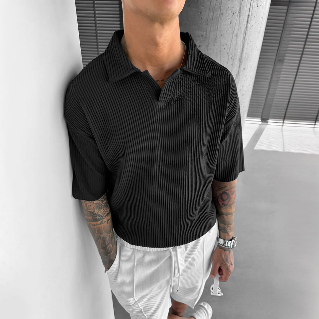 RIBBED POLO T-SHIRT - BLACK