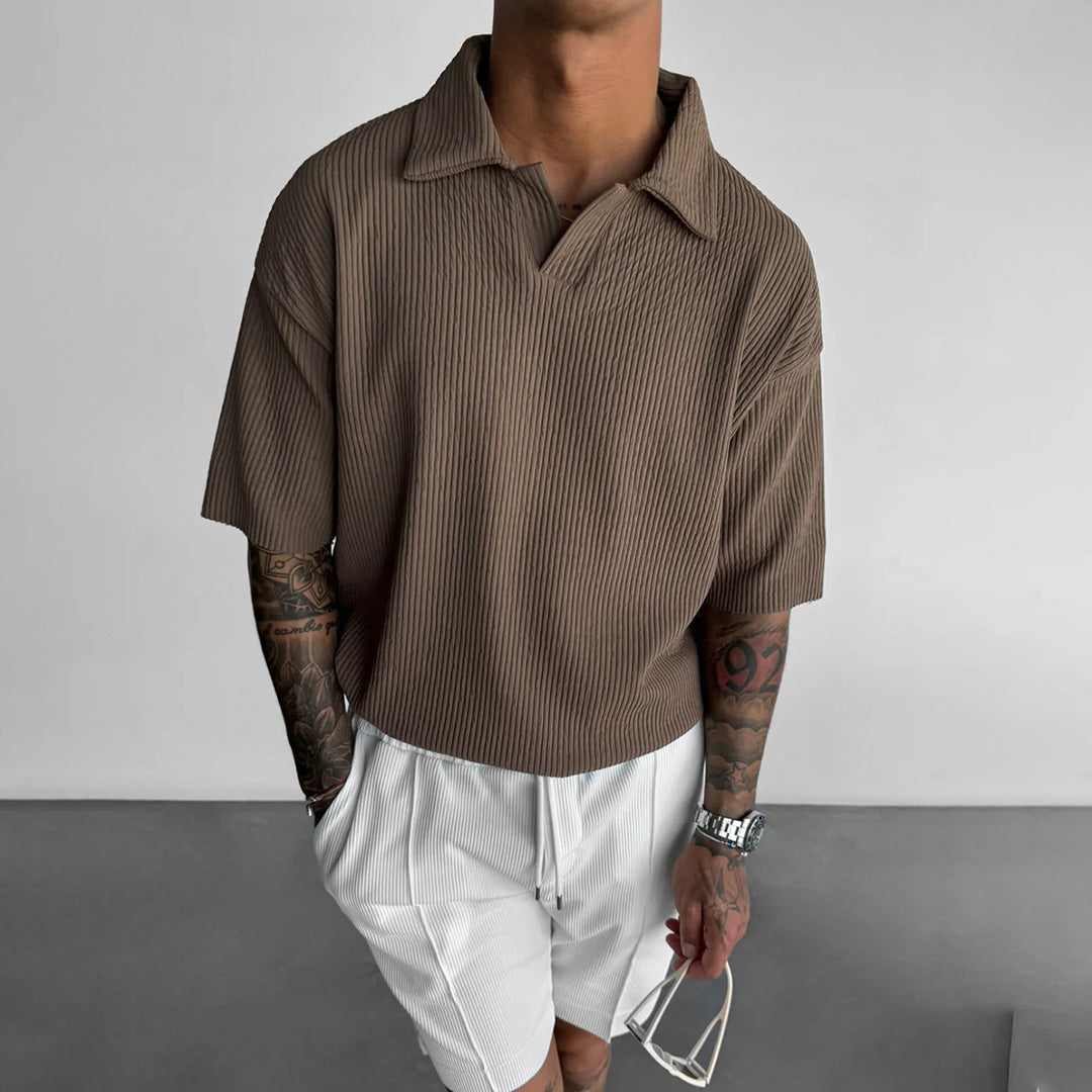 RIBBED POLO T-SHIRT - BROWN