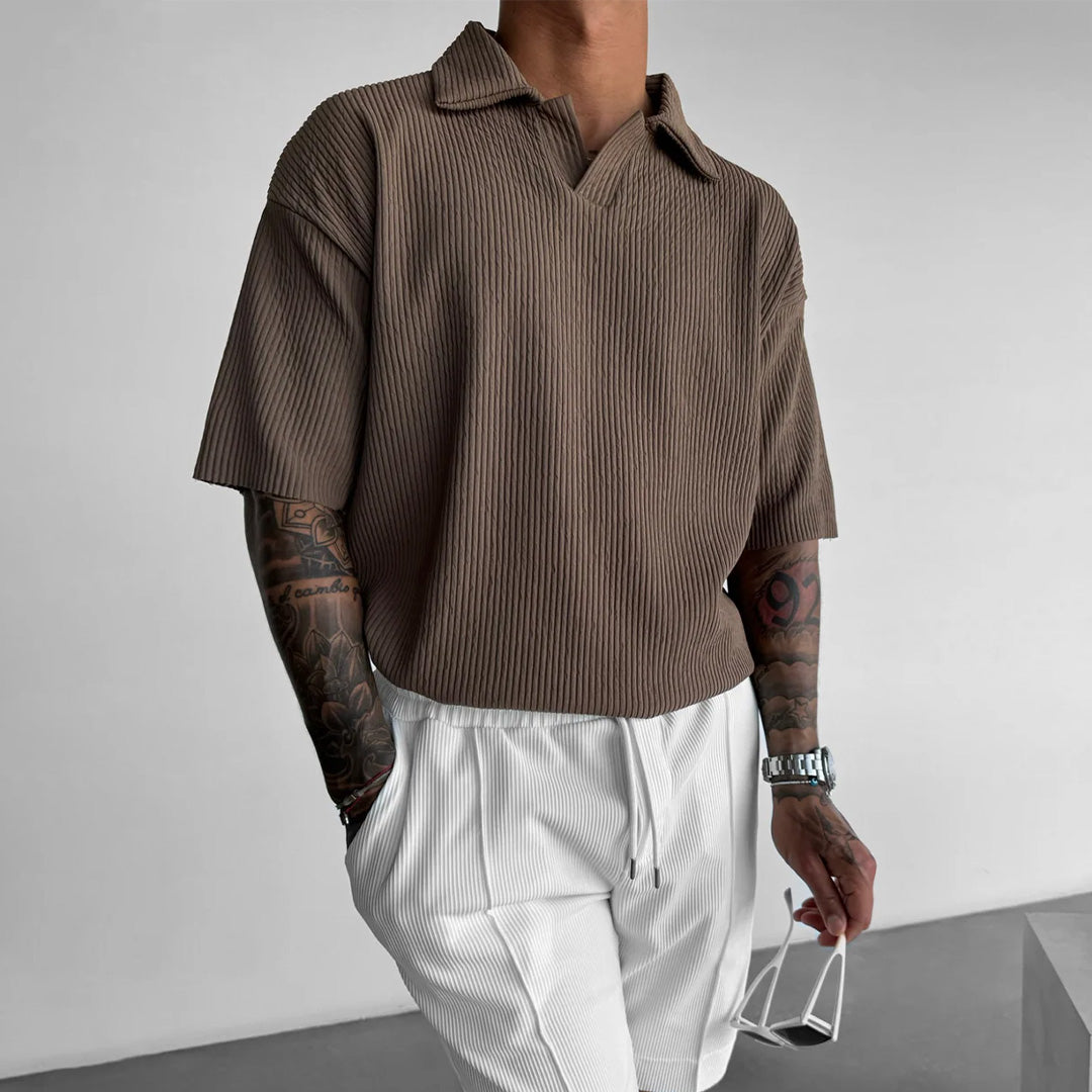 RIBBED POLO T-SHIRT - BROWN