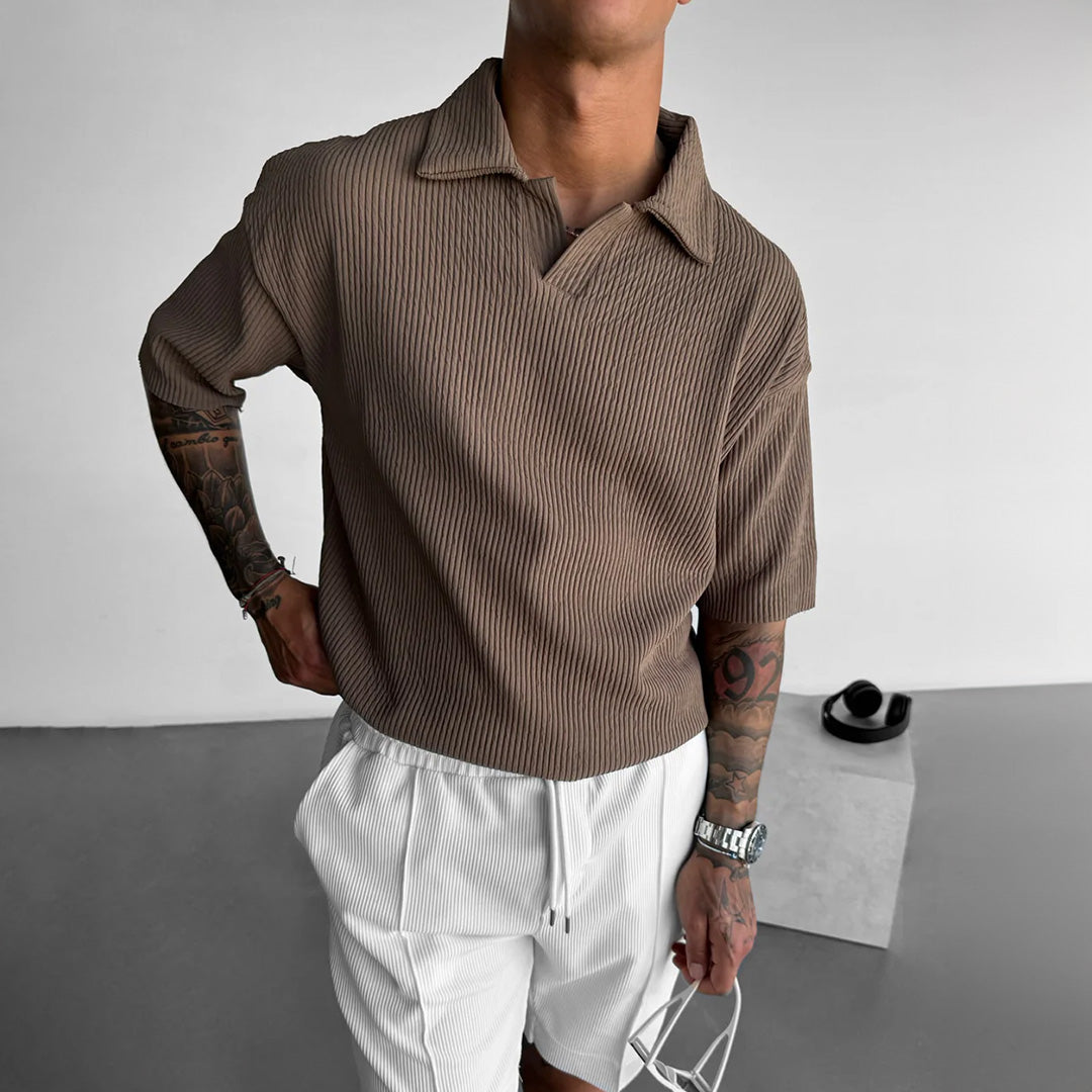RIBBED POLO T-SHIRT - BROWN