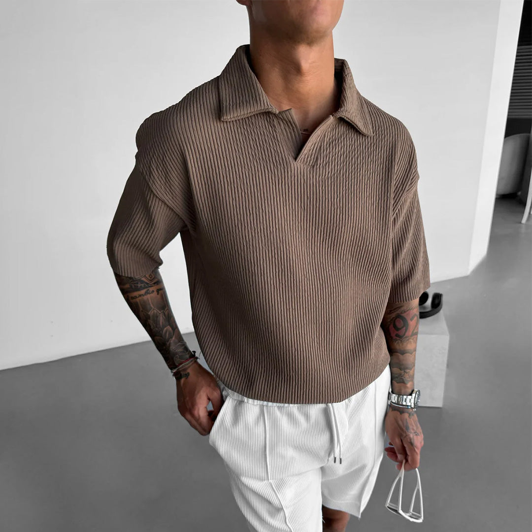 RIBBED POLO T-SHIRT - BROWN