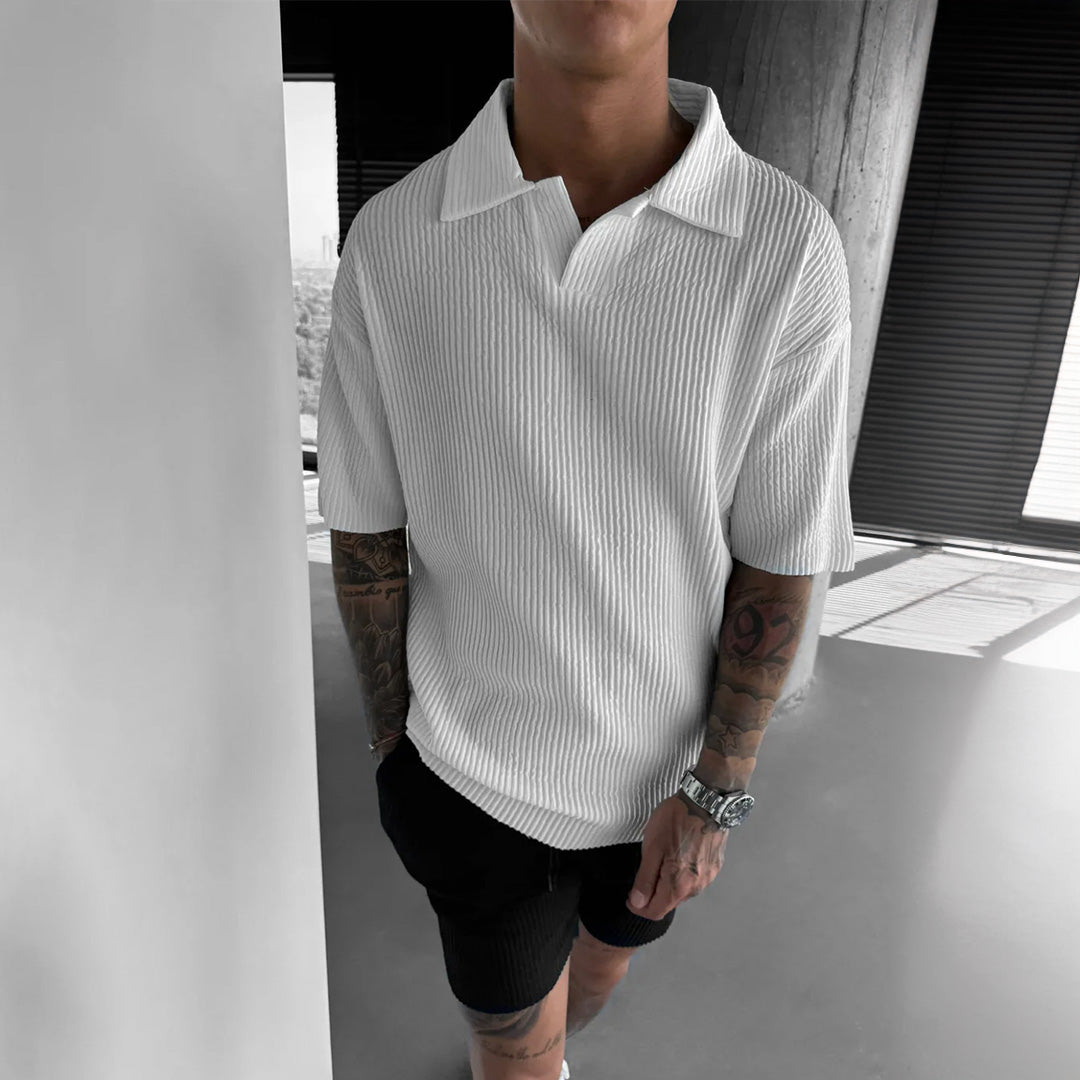 RIBBED POLO T-SHIRT - WHITE