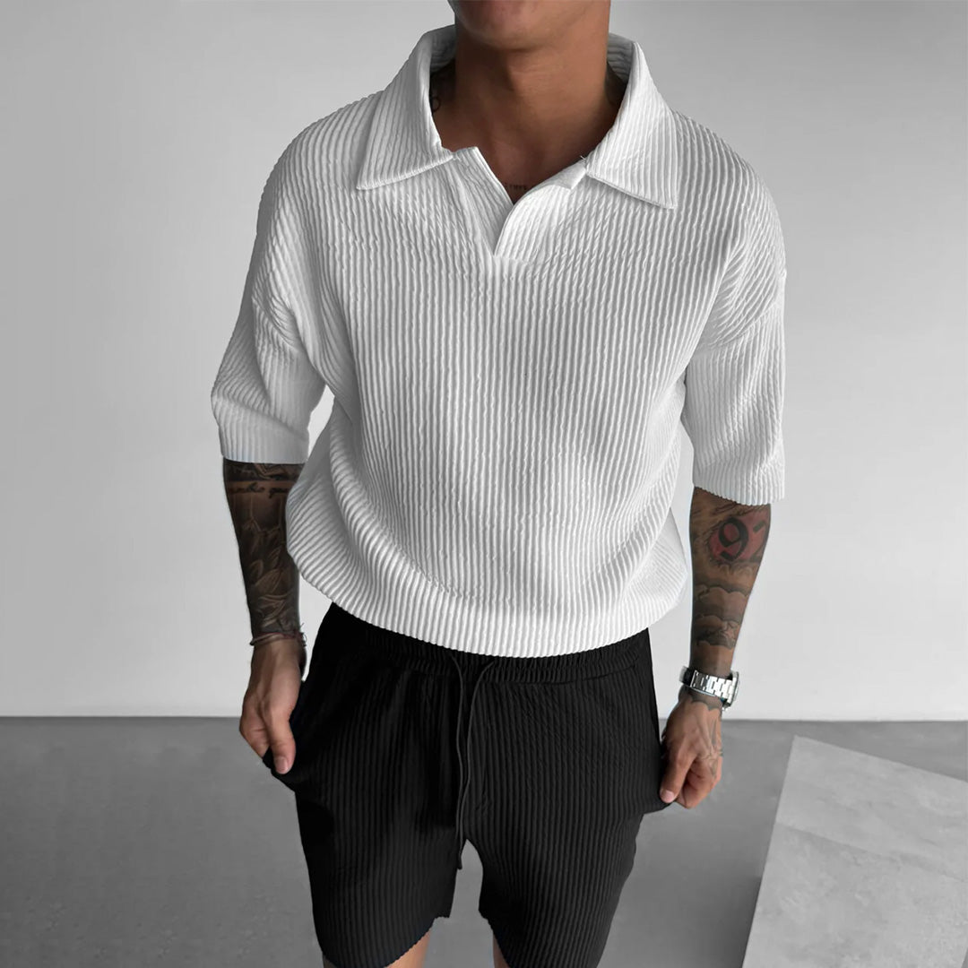 RIBBED POLO T-SHIRT - WHITE