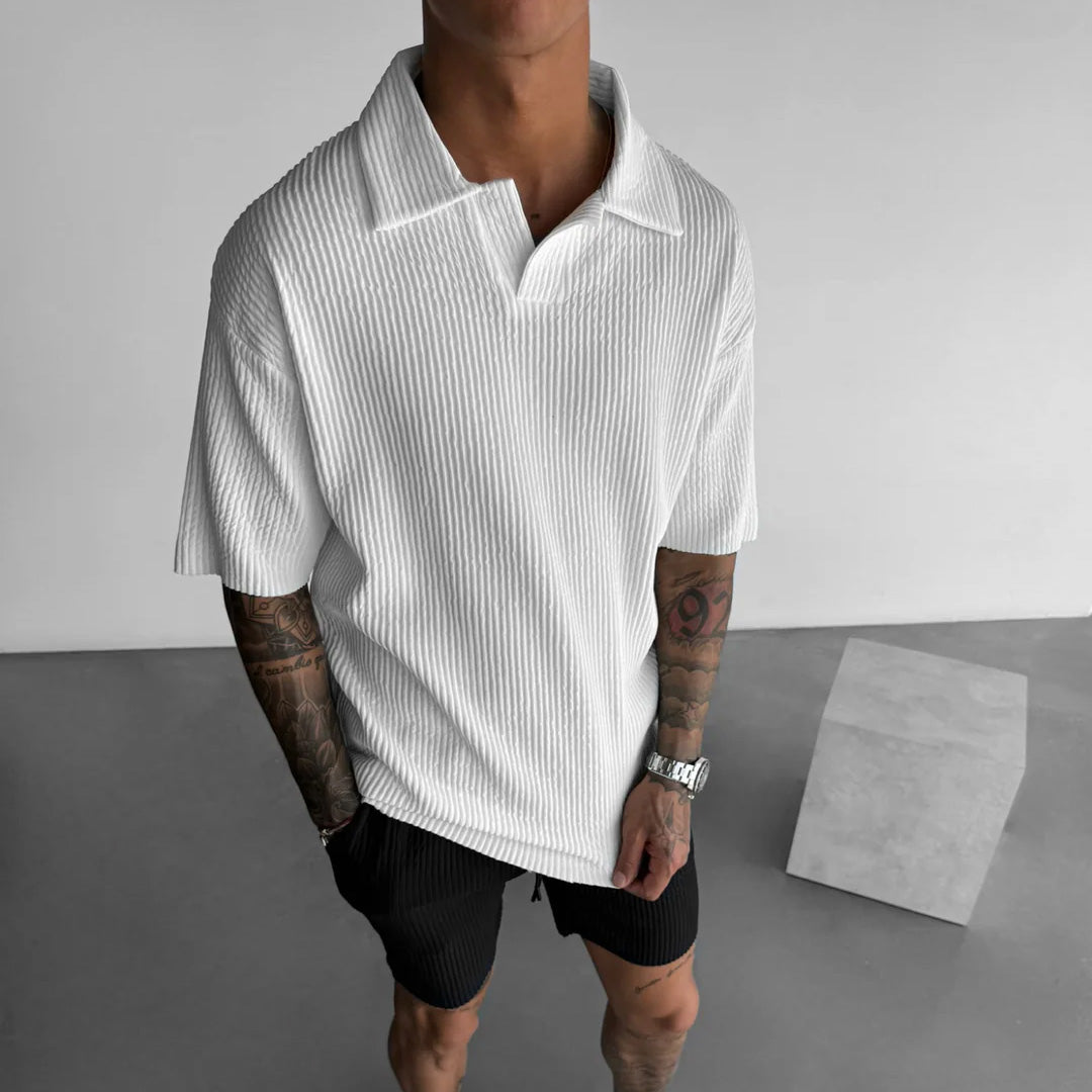 RIBBED POLO T-SHIRT - WHITE