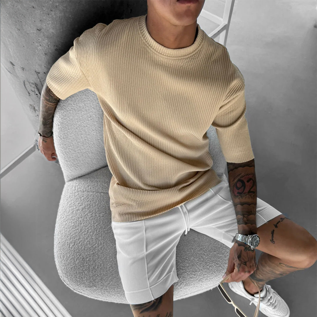RIBBED T-SHIRT - BEIGE