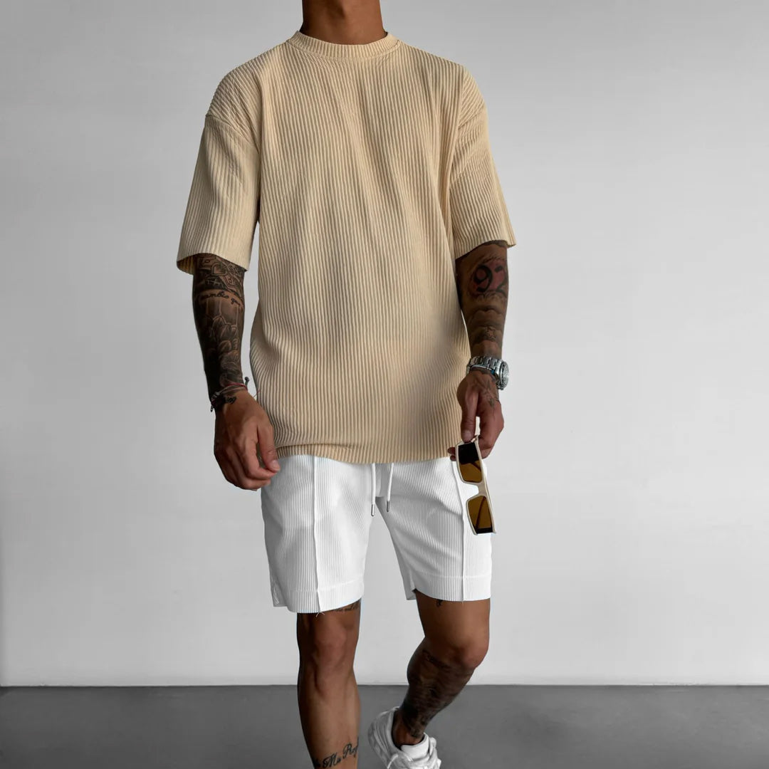 RIBBED T-SHIRT - BEIGE