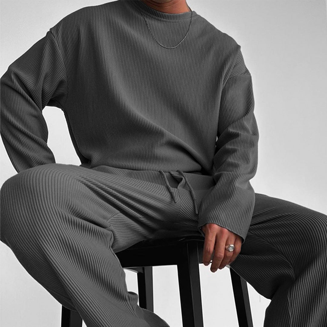 RIBBED FULL SLEEVES T-SHIRT - ANTHRACITE GRAY