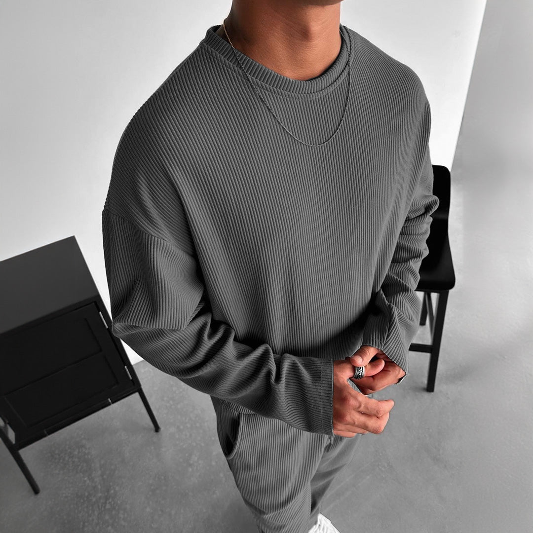 O Neck T-Shirt & Trouser Set - Anthracite Gray