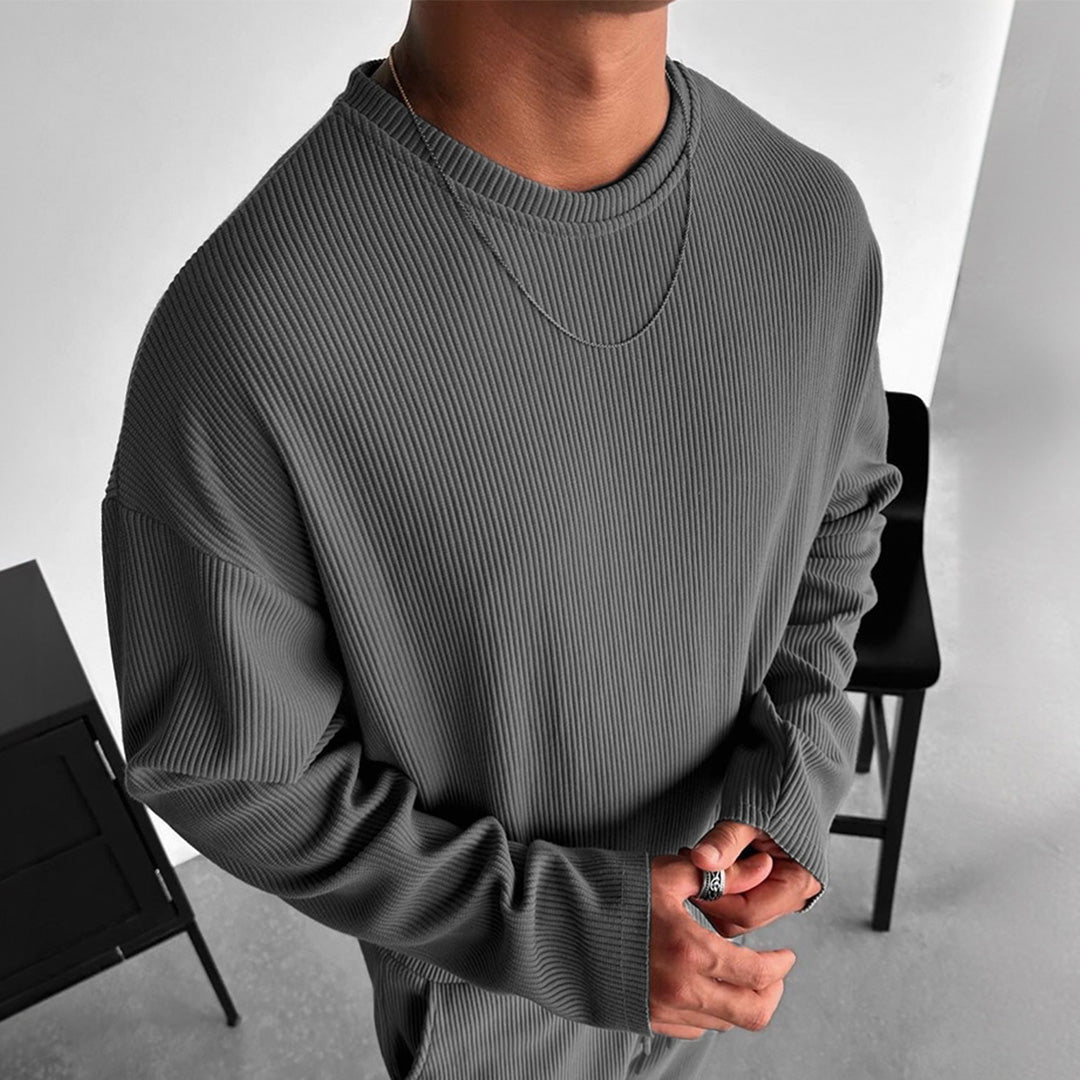 RIBBED FULL SLEEVES T-SHIRT - ANTHRACITE GRAY