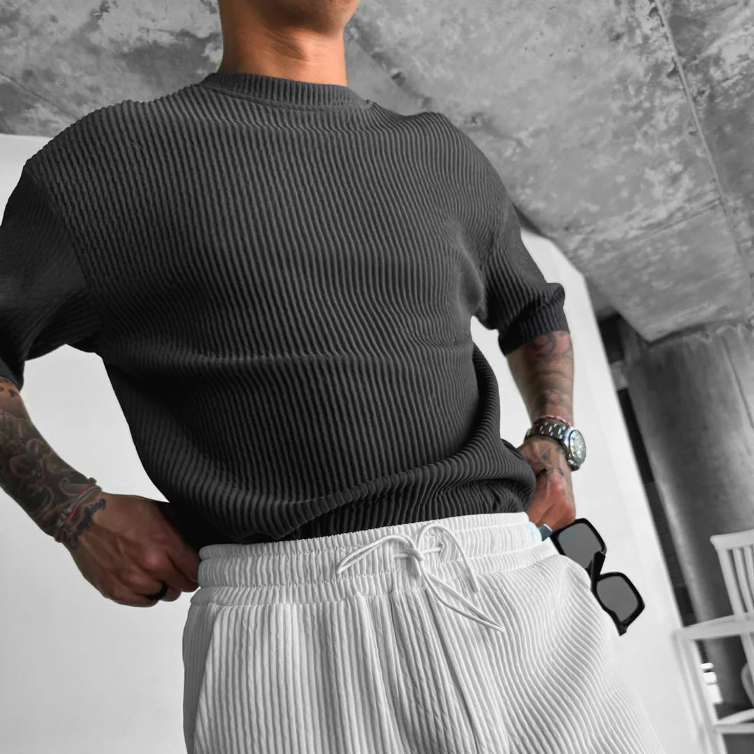 RIBBED T-SHIRT - BLACK