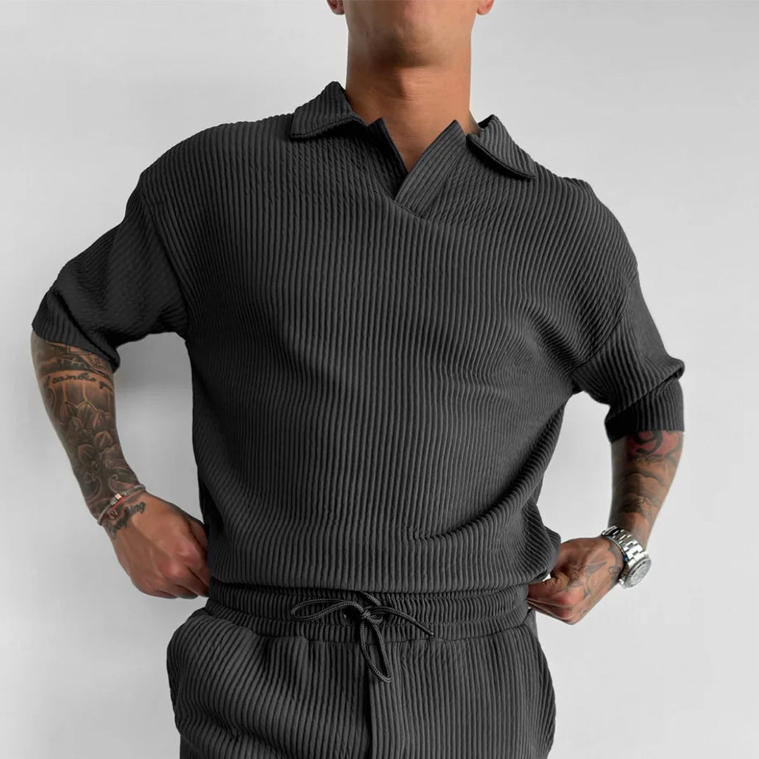 RIBBED POLO T-SHIRT - ANTHRACITE GRAY