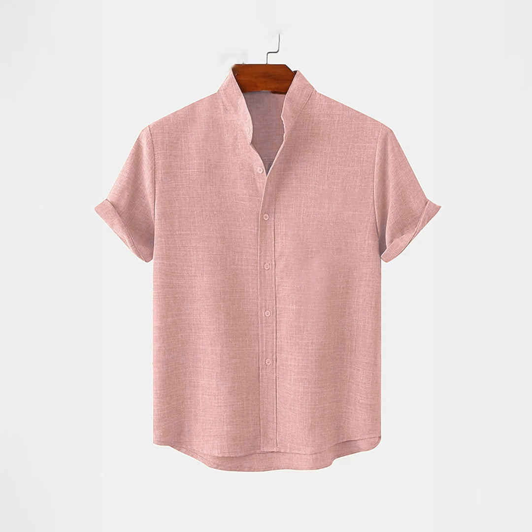 BAN COLLAR LINEN SHIRT - PEACH