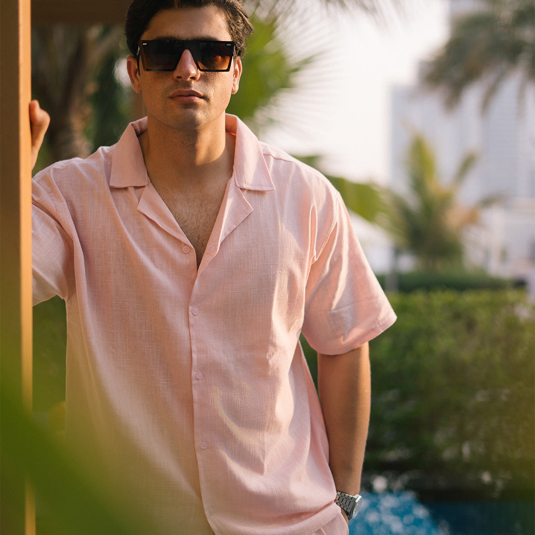 BOWLING LINEN SHIRT - PEACH