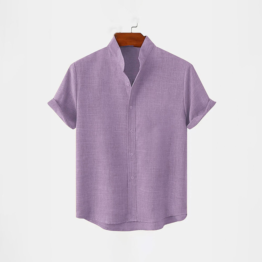BAN COLLAR LINEN SHIRT - PURPLE