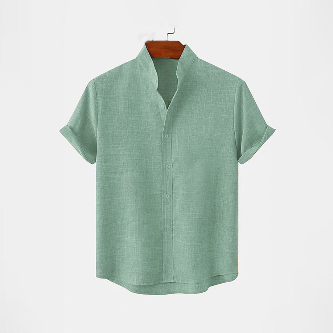 BAN COLLAR LINEN SHIRT - SEA GREEN