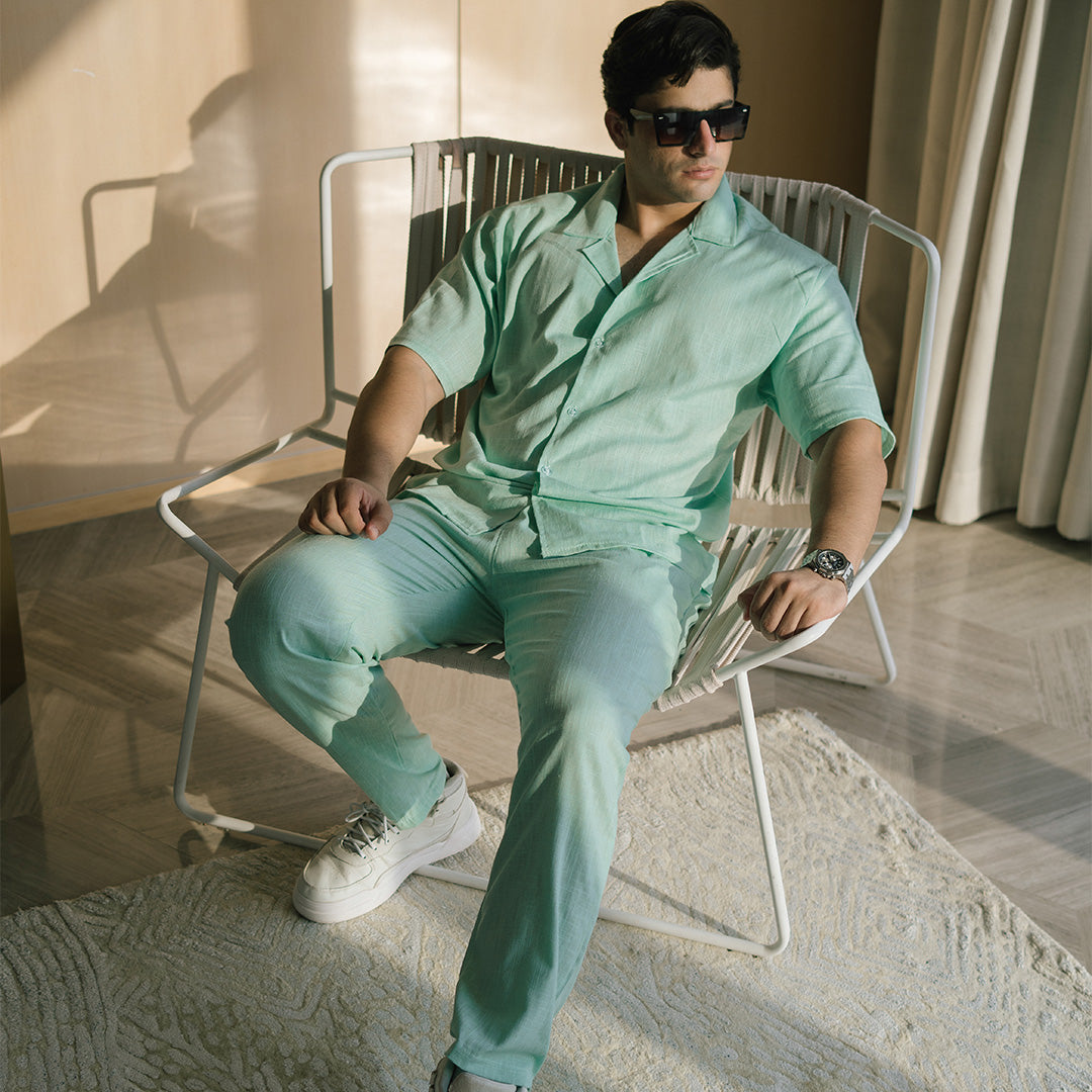 SIGNATURE FIT RICH LINEN CORD SET - SEA GREEN