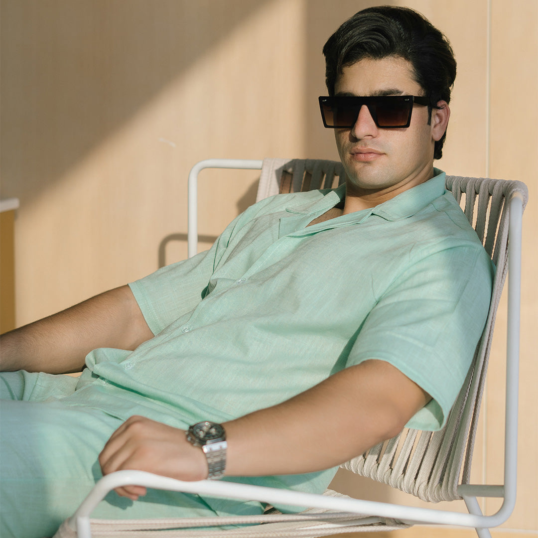 SIGNATURE FIT RICH LINEN CORD SET - SEA GREEN