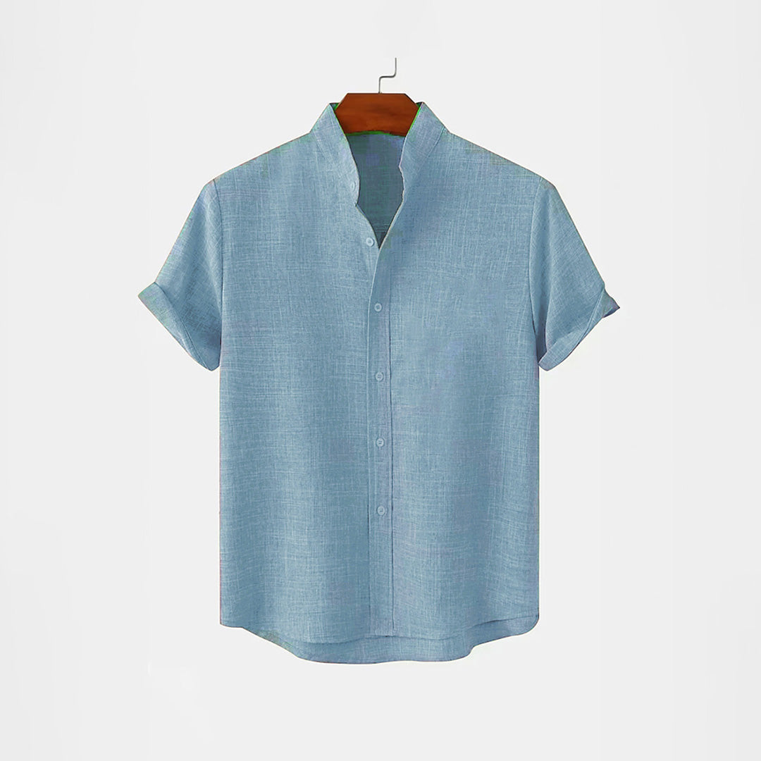 BAN COLLAR LINEN SHIRT - SKY BLUE