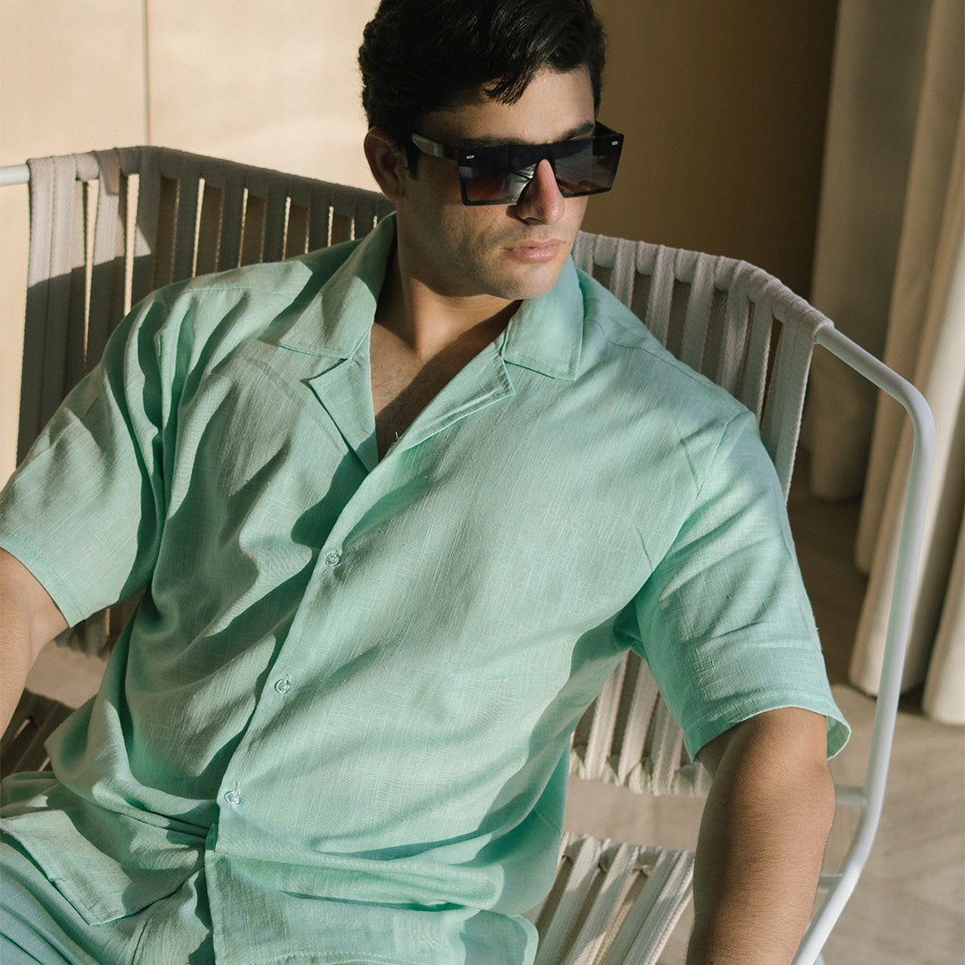 SIGNATURE FIT RICH LINEN CORD SET - SEA GREEN