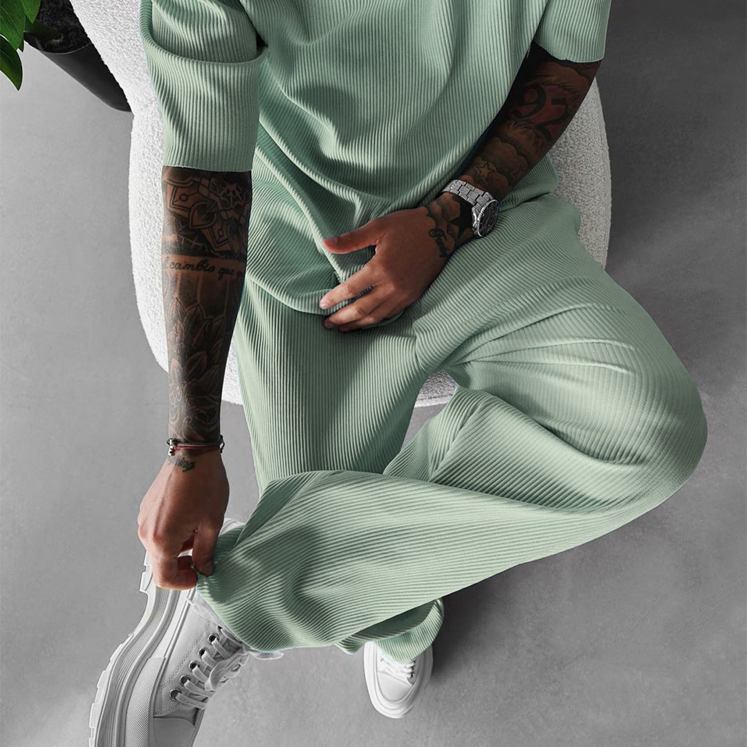 O Neck T-Shirt & Trouser Set - Tea green
