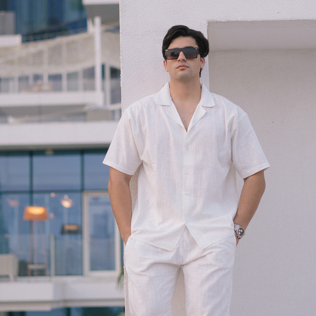 BOWLING LINEN SHIRT - WHITE
