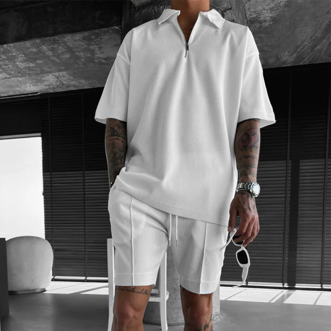 TEXTURED ZIPPER POLO T-SHIRT - WHITE