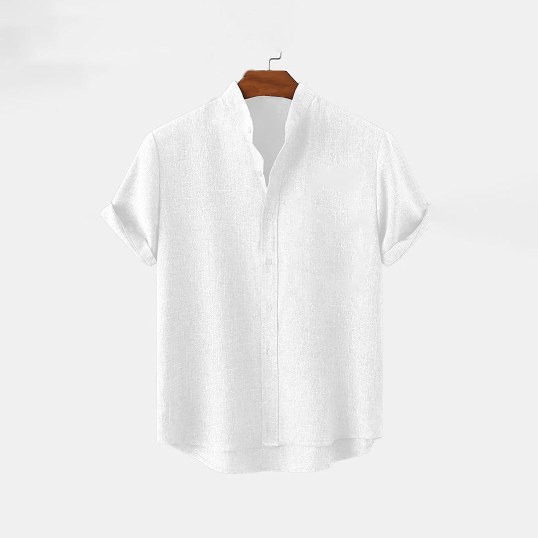 BAN COLLAR LINEN SHIRT - WHITE