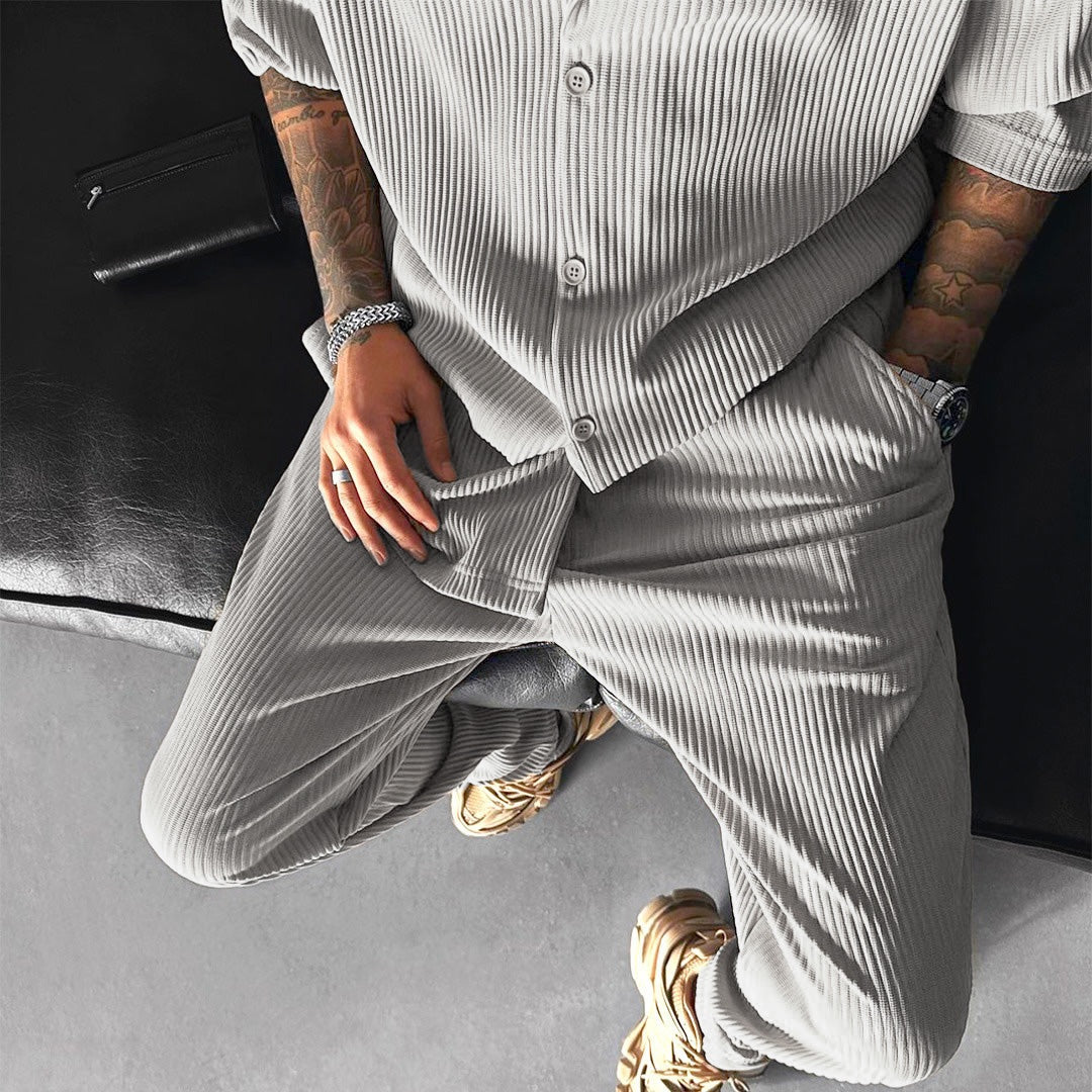 Collar Shirt & Trouser Set -Light Gray