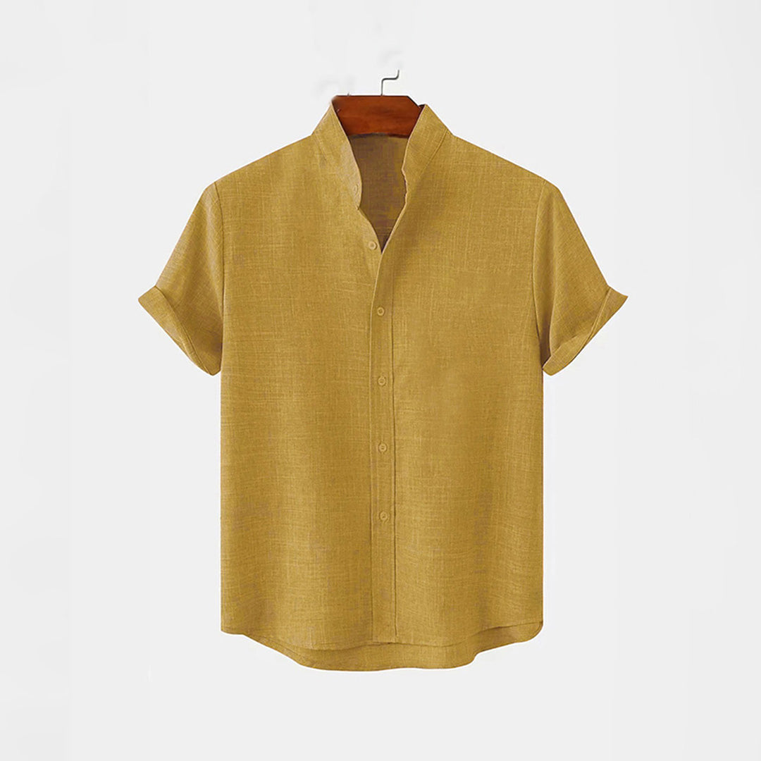 BAN COLLAR LINEN SHIRT - YELLOW